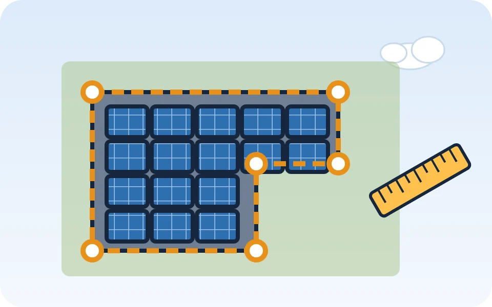 Cartoon of a roof outline filled with solar panels