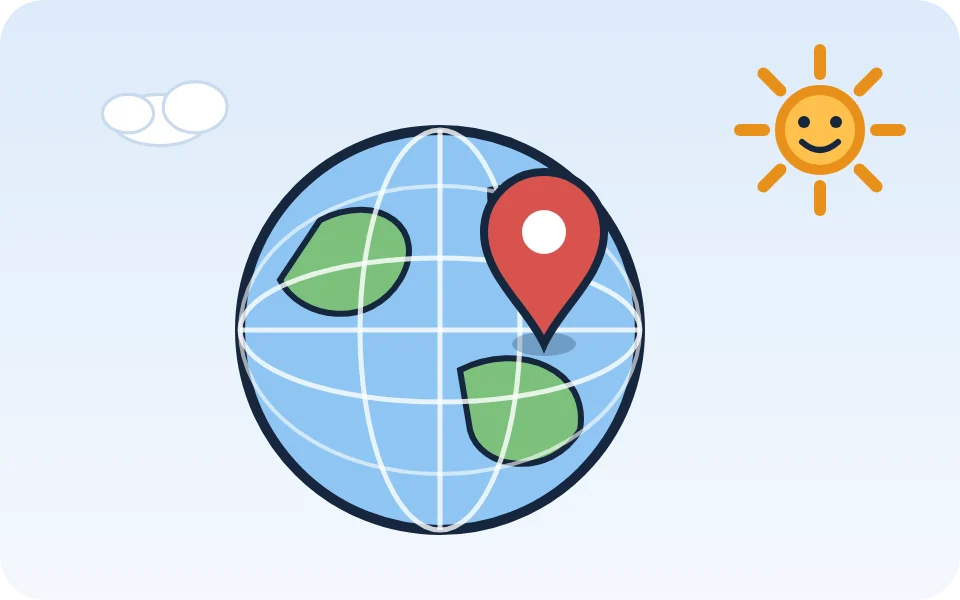 Cartoon of a globe with a map pin